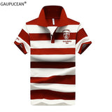 100% Cotton Men Polo Shirt Short Sleeve Breathable Soft Colorfast Male Anti-pilling Red Quality Fashion Stripe Man Polo-shirt
