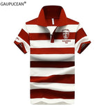 100% Cotton Men Polo Shirt Short Sleeve Breathable Soft Colorfast Male Anti-pilling Red Quality Fashion Stripe Man Polo-shirt